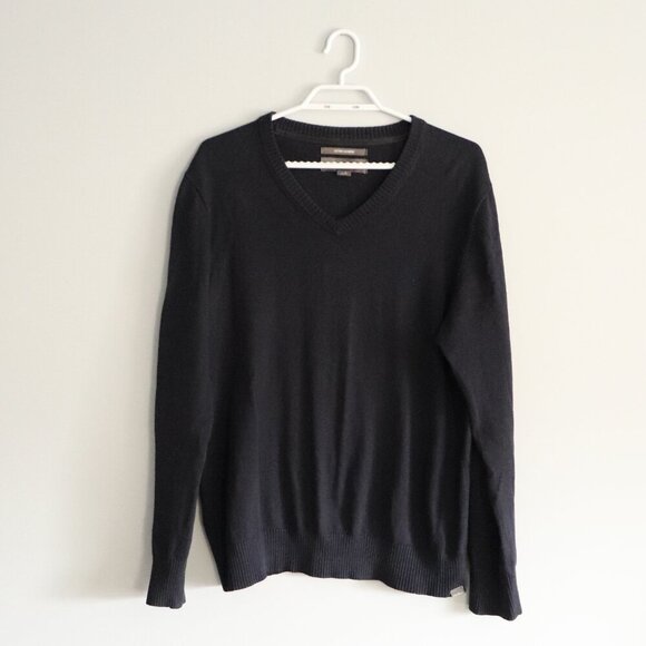 Eddie Bauer Men's M Blue Cashmere Blend V-Neck Pullover Ribbed Stretch Sweater - Picture 1 of 11